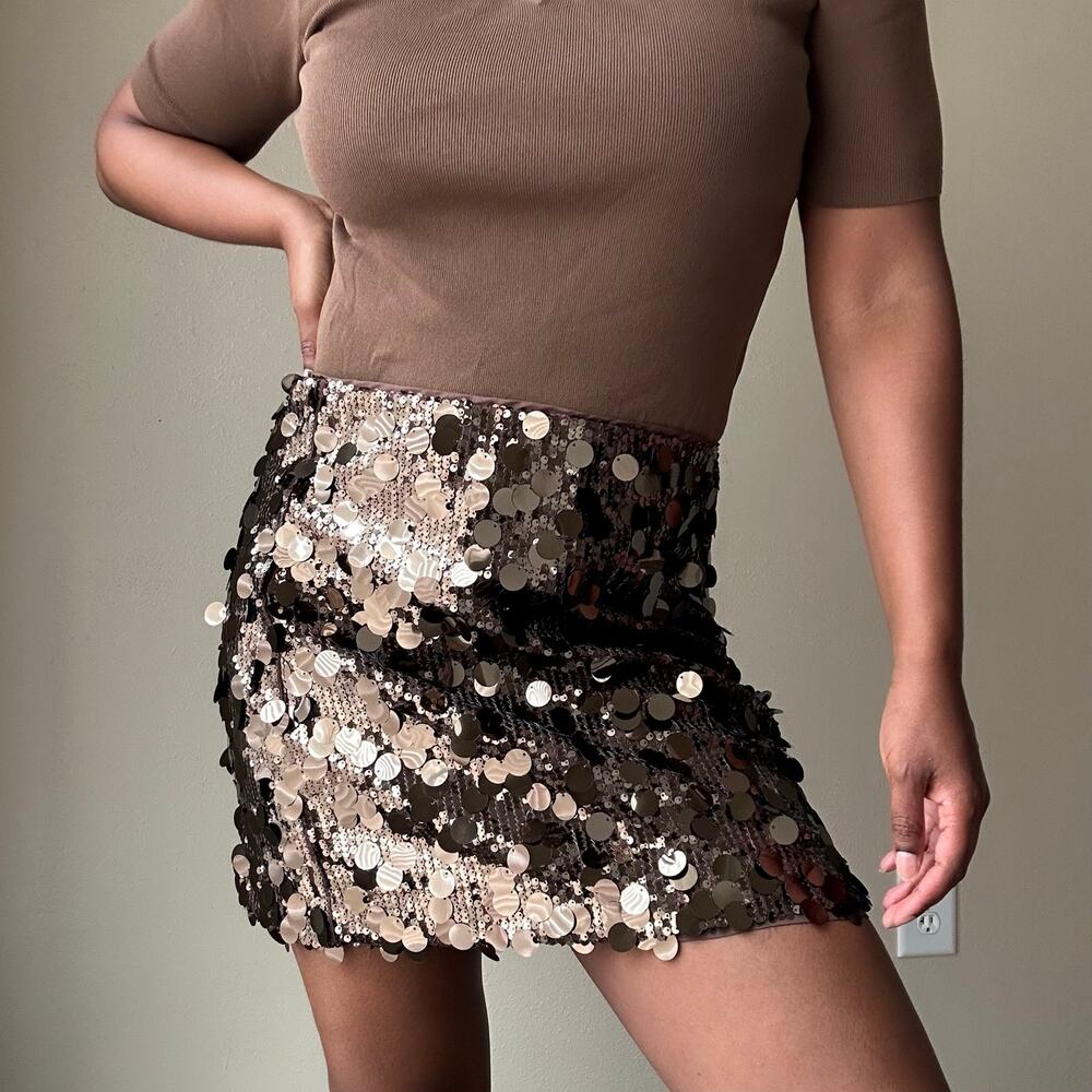 Loft Brown Sequin Mini Skirt Size 12